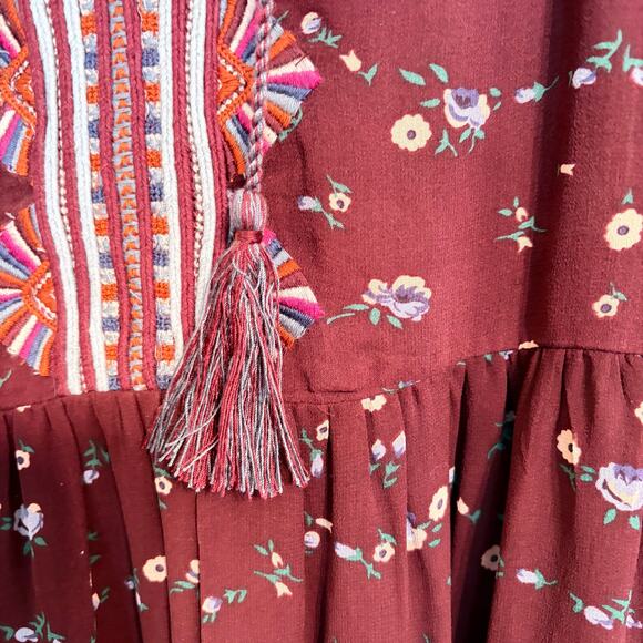 Ulla Johnson x Barney's New York Leena Embroidered Burgundy Silk Midi Dress 6 - Picture 7 of 10